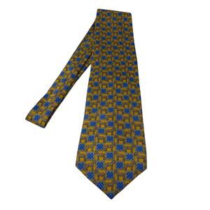 Faberge Silk Chess Print Tie Gold Blue Suit Formal Dress Event Mens #062